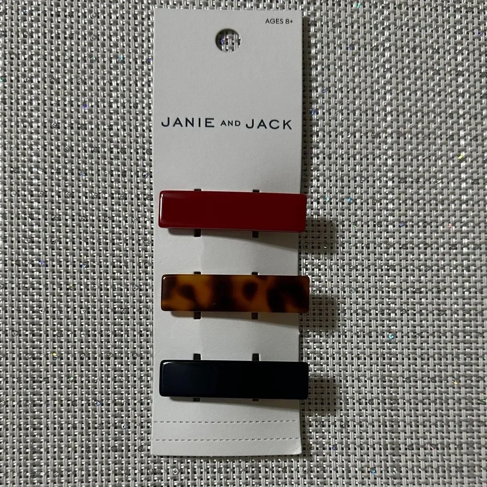 JANIE AND JACK RED BLACK LEOPARD BROWN Barrettes SET of 3